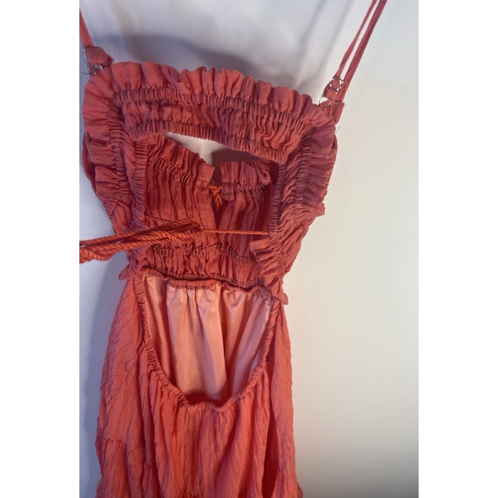 Coral Midi Tiered Open Back Boho Beach Party Dress Women‎ M Indie Festival - Picture 6 of 13